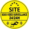 Site sous vidéo surveillance 24h24 (lot de 10p)-Autocollant de dissuasion-Panneaux Signalétiques