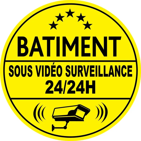 Bâtiment sous vidéo surveillance 24h24 (lot de 10p)-Autocollant de dissuasion-Panneaux Signalétiques