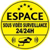 Espace sous vidéo surveillance 24h24 (lot de 10p)-Autocollant de dissuasion-Panneaux Signalétiques