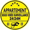Appartement sous vidéo surveillance 24h24 (lot de 10p)-Autocollant de dissuasion-Panneaux Signalétiques
