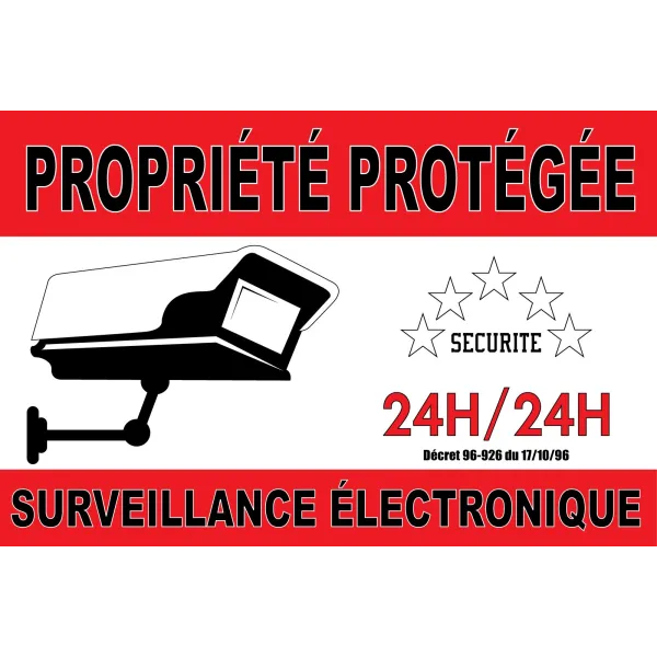 Adhésif "Propriété protégé surveillance électronique" 300x200mm-Autocollant de dissuasion-Panneaux Signalétiques