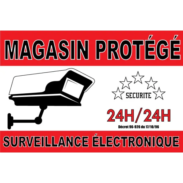 Adhésif "Magasin protégé surveillance électronique" 300x200mm-Autocollant de dissuasion-Panneaux Signalétiques