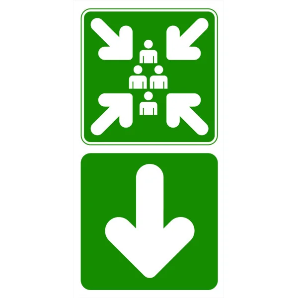 Point de rassemblement direction vers le bas-Signalétique magasin-Panneaux Signalétiques