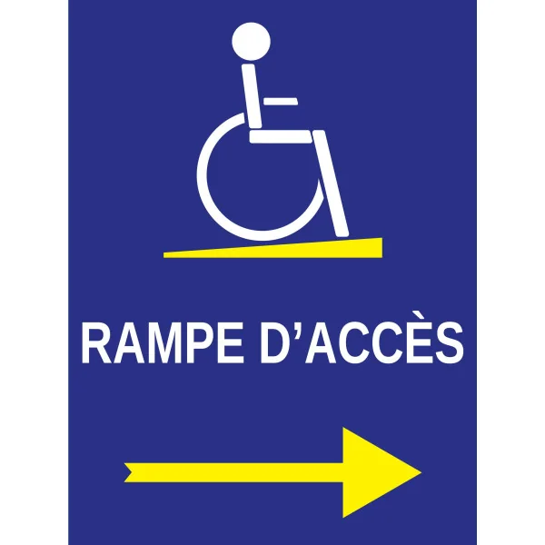 Panneau rampe d'accès à droite handicapé-Panneau handicapé - PMR-Panneaux Signalétiques