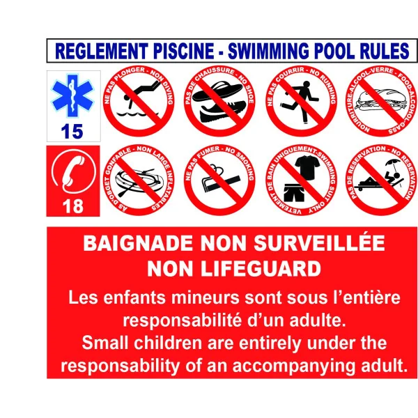 Règlement piscine-Panneau piscine-Panneaux Signalétiques