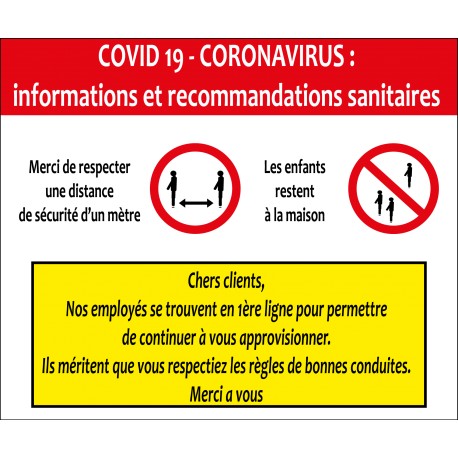 Panneau d'informations et recommandations Covid 19 coronavirus