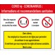 Panneau d'informations et recommandations Covid 19 coronavirus