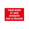 Pique nique et jeux interdit sur la pelouse-Interdiction-Panneaux Signalétiques