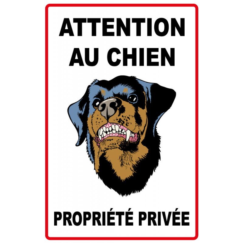 Panneau Attention au chien propriété privée avec picto chien méchant