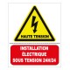 Etiquette "Haute tension interconnexion ne pas ouvrir courant continu 24h/24 fusible de protection". Lot de 10ex