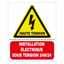 Etiquette Installation électrique sous tension 24H/24. Lot de 10ex