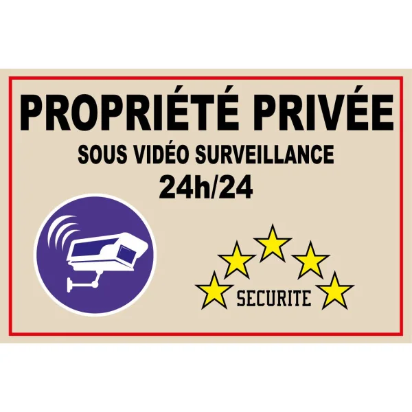 Cartello 'Proprietà Privata – Videosorveglianza 24h' – PVC 1,5 Mm, 300x210 Mm, Prodotto In Francia