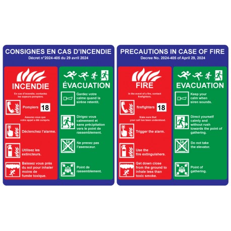 Panneau consignes incendie bilingue