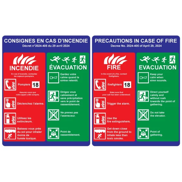Panneau consignes incendie bilingue-Panneau évacuation et sortie de secours-Panneaux Signalétiques