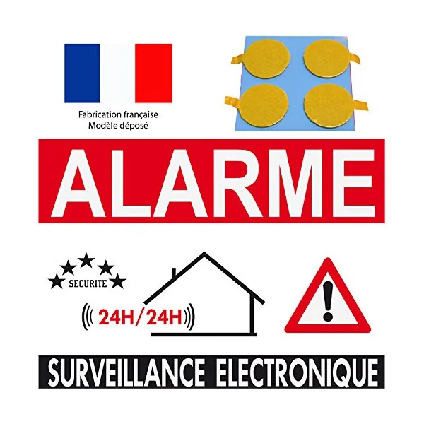 Panneau de dissuasion alarme surveillance électronique 150x100mm (pastilles double face offerte)