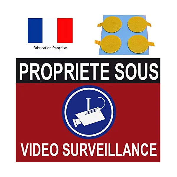 Pancarte propriéte sous vidéo Surveillance 300x200mm en PVC 3mm pastilles Double Face Offerte-Panneau vidéo surveillance-SIGNAGE