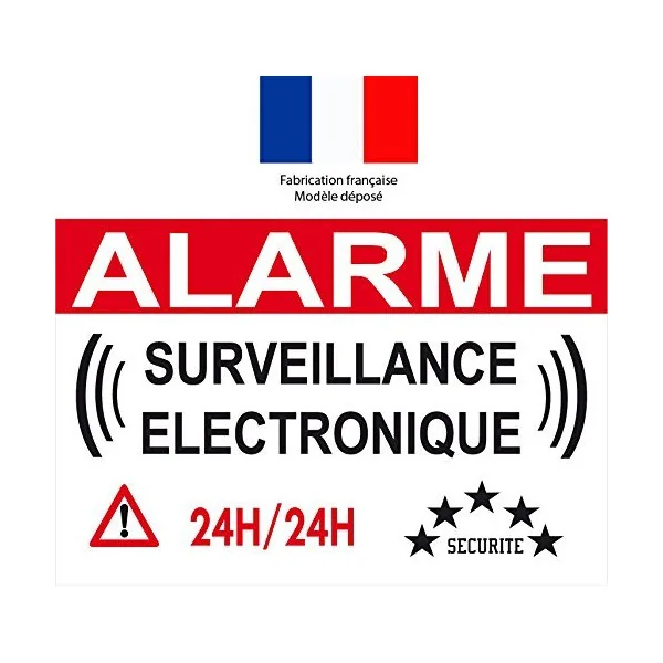 Sticker Alarme Surveillance électronique Lot de 4 pièces au Format 120X70.-Autocollant de dissuasion-Panneaux Signalétiques