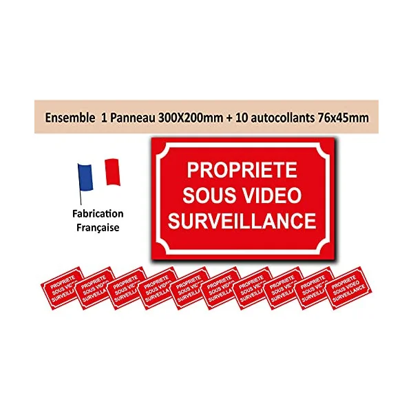 Pack 1 Panneau,10 adhésifs propriété sous vidéo Surveillance-Panneau vidéo surveillance-Panneaux Signalétiques