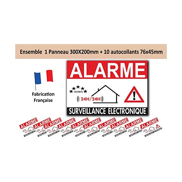 Pack 1 Panneau,10 adhésifs Alarme Surveillance électronique-Panneau vidéo surveillance-Panneaux Signalétiques