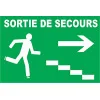 Sortie de secours avec escalier à droite-Panneau évacuation et sortie de secours-Panneaux Signalétiques