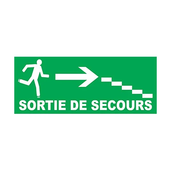 Sortie de secours avec escalier à droite-Panneau évacuation et sortie de secours-Panneaux Signalétiques