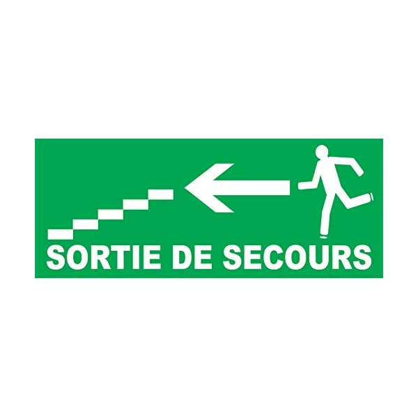 Sortie de secours avec escalier à gauche-Panneau évacuation et sortie de secours-Panneaux Signalétiques