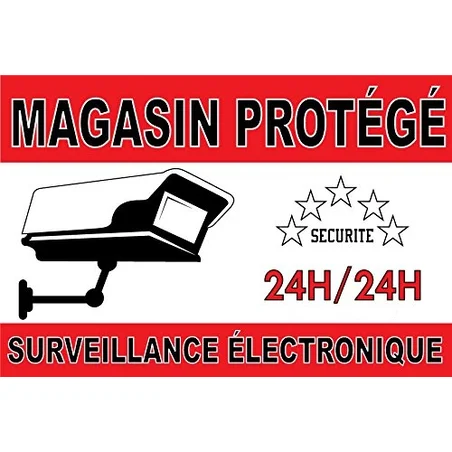 Autocollant « Magasin protégé – Surveillance électronique » avec caméra et mention 24H/24