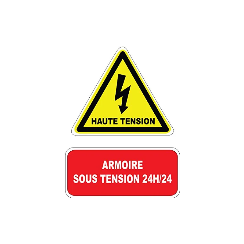 Etiquette Armoire sous Tension 24h/24. Lot de 10ex-Autocollant danger et avertissement-Panneaux Signalétiques