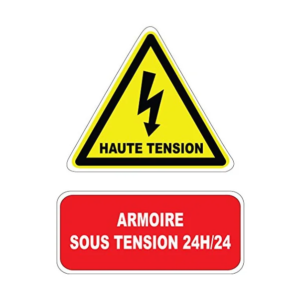 Etiquette Armoire sous Tension 24h/24. Lot de 10ex-Autocollant danger et avertissement-Panneaux Signalétiques