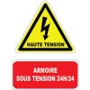Etiquette Armoire sous Tension 24h/24. Lot de 10ex-Autocollant danger et avertissement-Panneaux Signalétiques