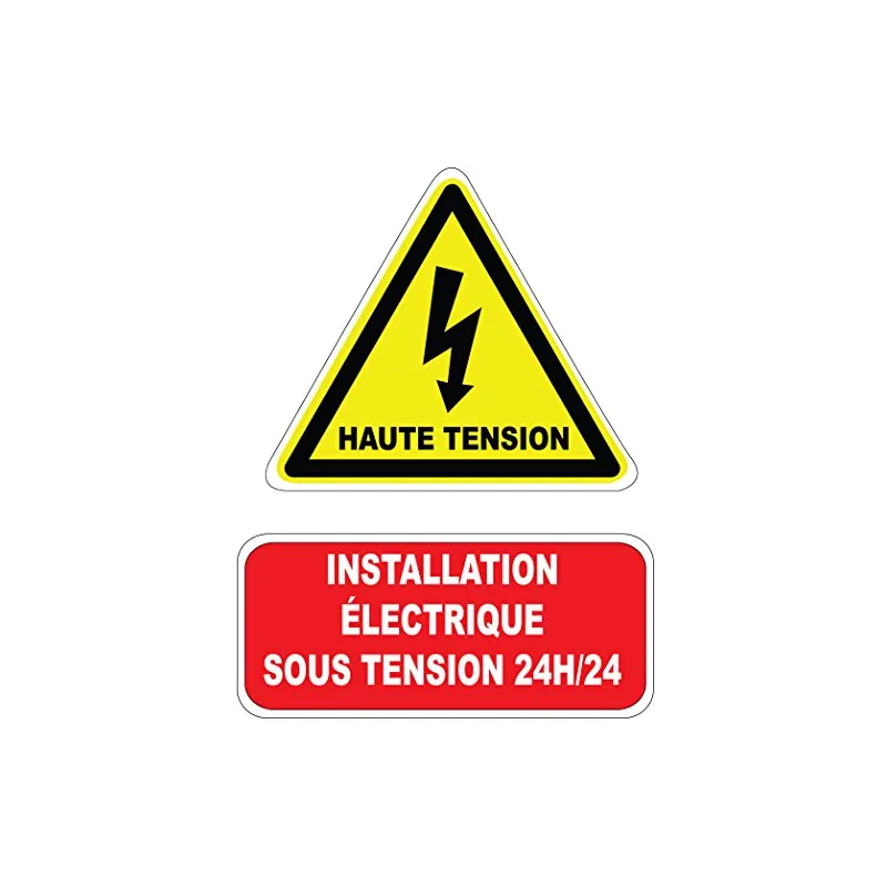 Etiquette Installation Électrique sous Tension 24H/24. Lot de 10ex-Autocollant danger et avertissement-Panneaux Signalétiques