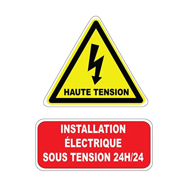 Etiquette Installation Électrique sous Tension 24H/24. Lot de 10ex-Autocollant danger et avertissement-Panneaux Signalétiques