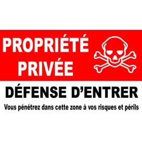 Panneau de signalisation de propriété en PVC noir 30cm x 50cm, défense d'entrer avec tête de mort-Interdiction--