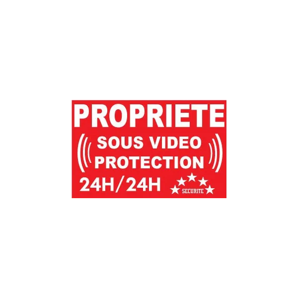 Adhésif de dissuasion 100x70mm "propriété sous vidéo protection"-Autocollant de dissuasion-Panneaux Signalétiques
