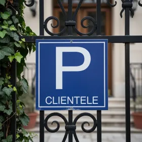 Panneau parking réservé clientèle avec pictogramme extérieur