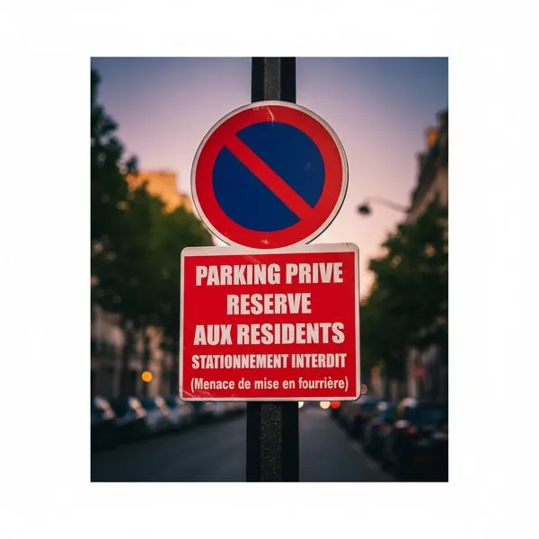 Parking privé réservé résidents - Panneau mise en fourrière