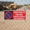 Panneau propriété privée parking réservé, stationnement interdit