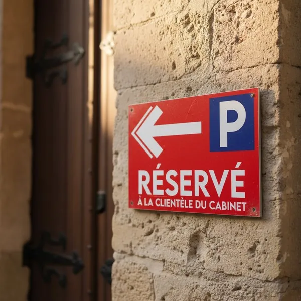 Panneau parking réservé clientèle flèche gauche cabinet direction