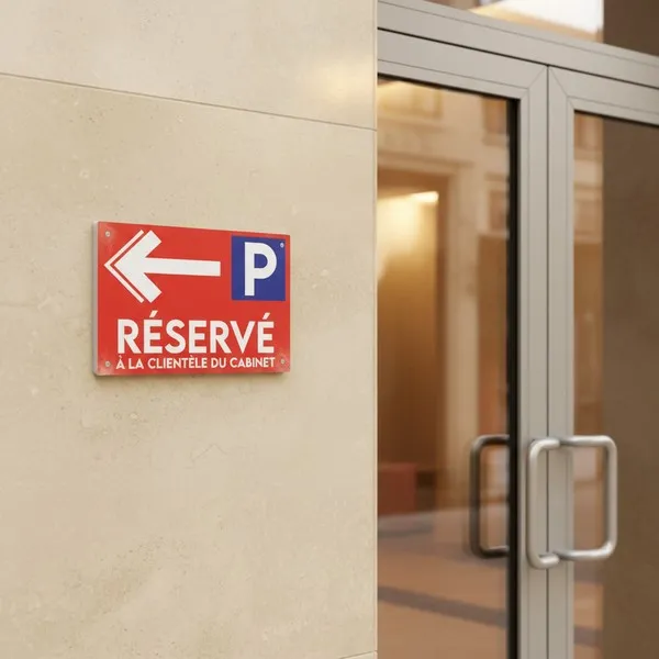 Panneau parking réservé clientèle flèche gauche cabinet direction