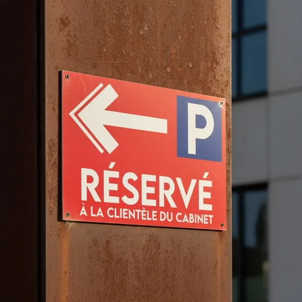 Panneau parking réservé clientèle flèche gauche cabinet direction