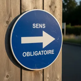 Panneau sens obligatoire à droite avec texte | Panneau directionnel