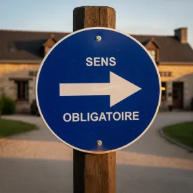 Panneau sens obligatoire à droite avec texte | Panneau directionnel