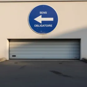Panneau sens obligatoire à gauche avec texte - Directionnel