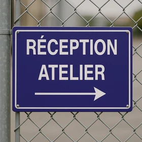 Panneau signalétique Réception atelier flèche droite