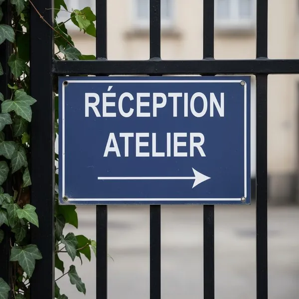 Panneau signalétique Réception atelier flèche droite