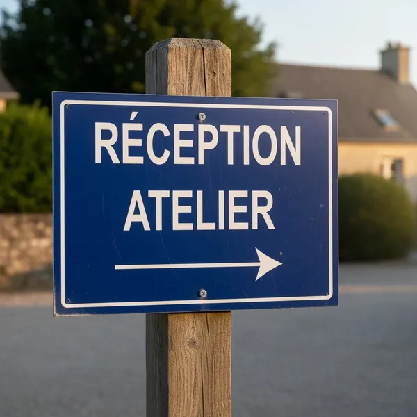 Panneau signalétique Réception atelier flèche droite
