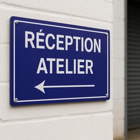 Panneau signalétique réception atelier flèche gauche direction