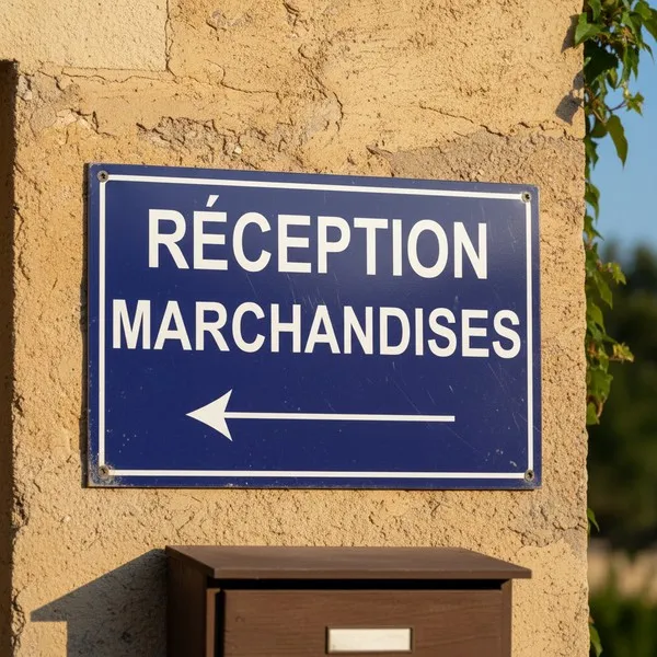 Panneau signalétique Réception marchandises flèche gauche