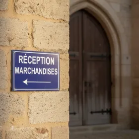 Panneau signalétique Réception marchandises flèche gauche