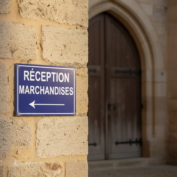 Panneau signalétique Réception marchandises flèche gauche